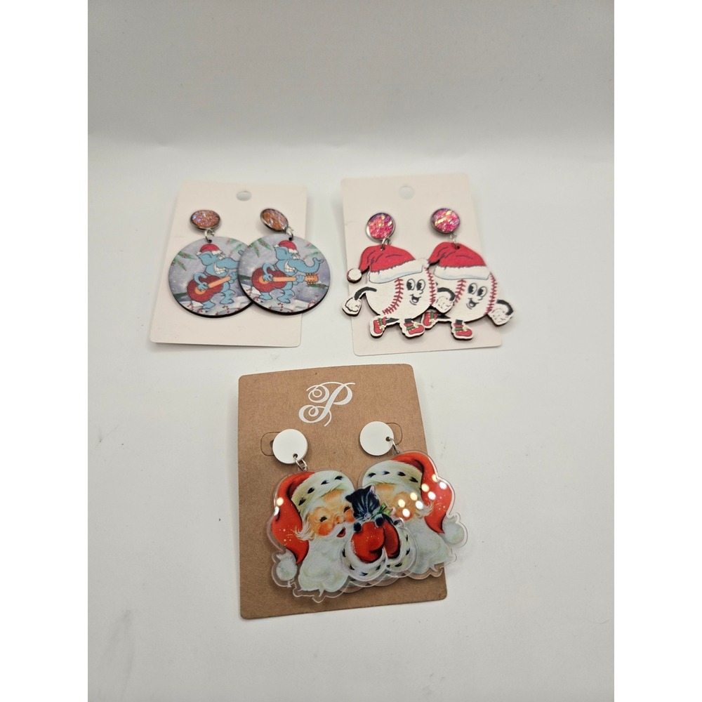 Christmas Earring Bundle Santa with Cat Baseball Elephant Holiday Jewelry Set